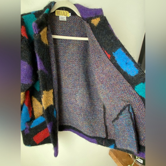 Colourblock colourful wool mohair blend chunky knit thick cardigan - Picture 13 of 15